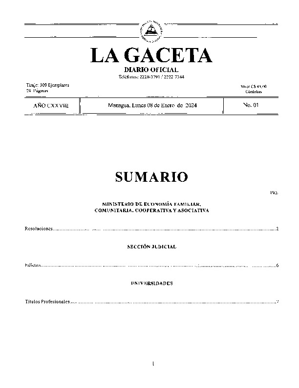 Gaceta 01 de enero de 2024.